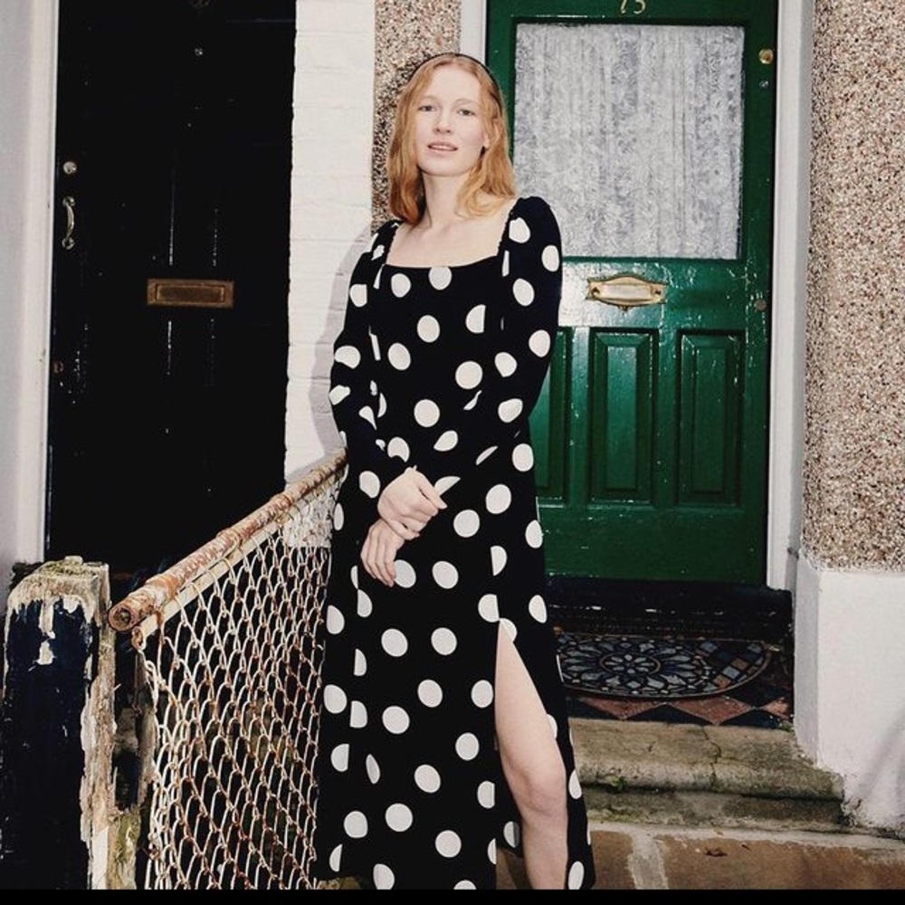 Nobody’sChild/Black&White Spot Midi Dress/US 8